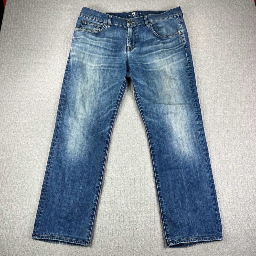 7 For All Mankind The Straight Jeans Men 34 fits 35X28 Blue Faded Distressed